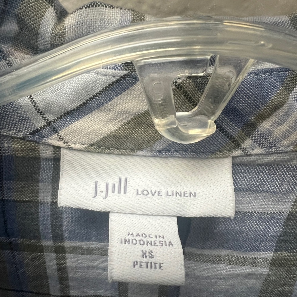 J. Jill Blue and Green Plaid Linen Shirt XS - Picture 2 of 3